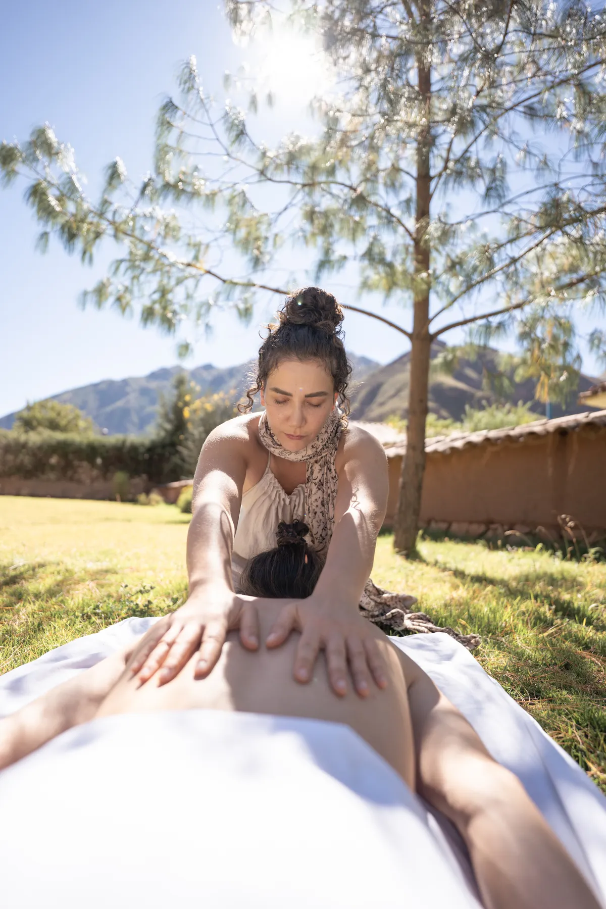 Massage in the open air with Andean mountains behind